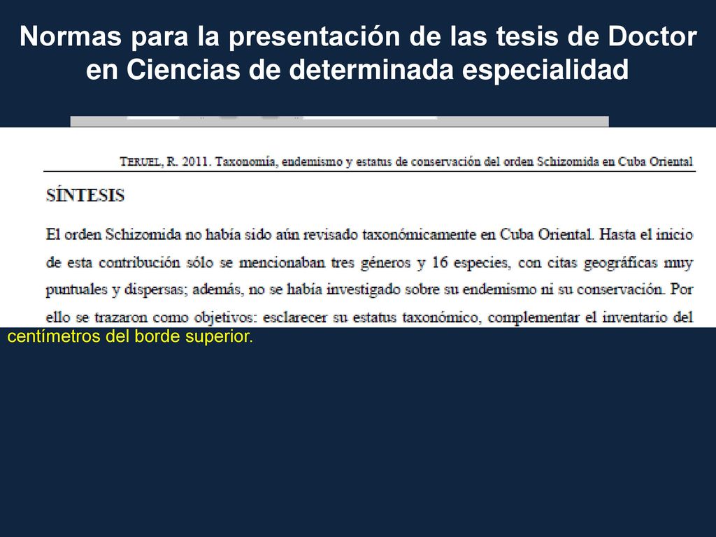 Normas para la presentación de las tesis de Doctor en Ciencias de determinada especialidad