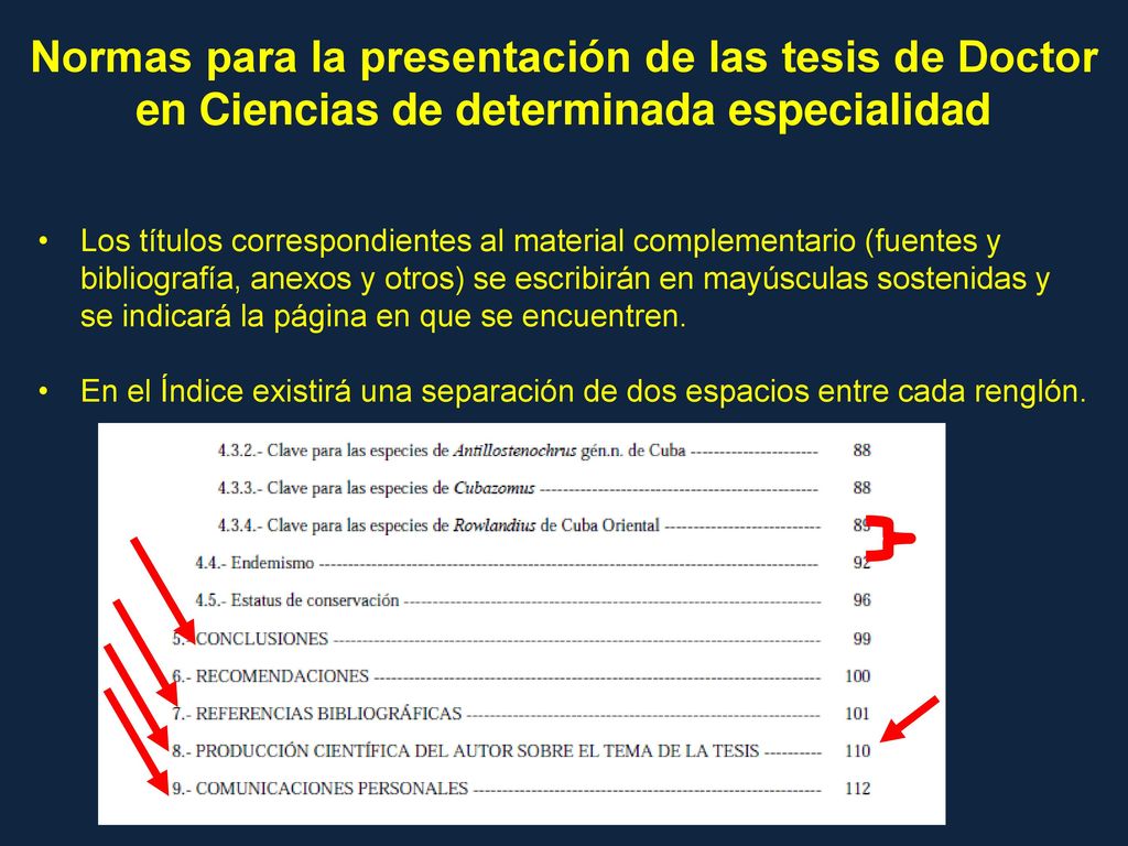 Normas para la presentación de las tesis de Doctor en Ciencias de determinada especialidad