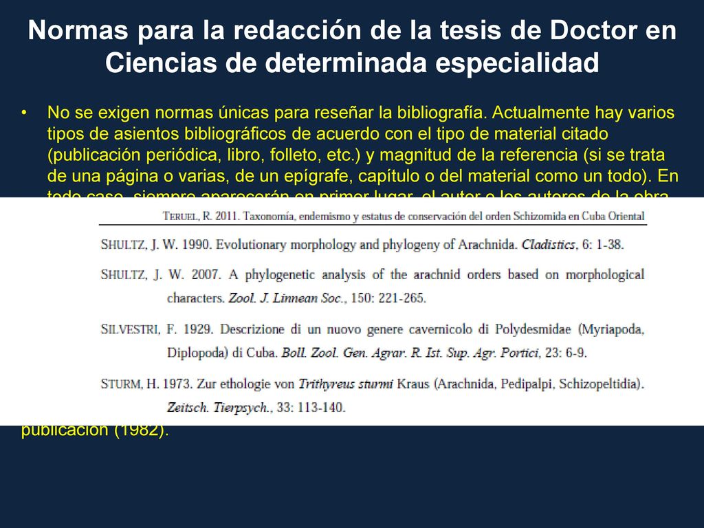 Normas para la redacción de la tesis de Doctor en Ciencias de determinada especialidad