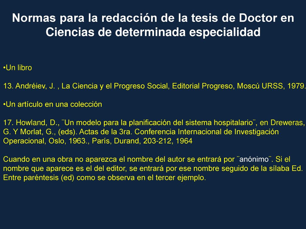 Normas para la redacción de la tesis de Doctor en Ciencias de determinada especialidad