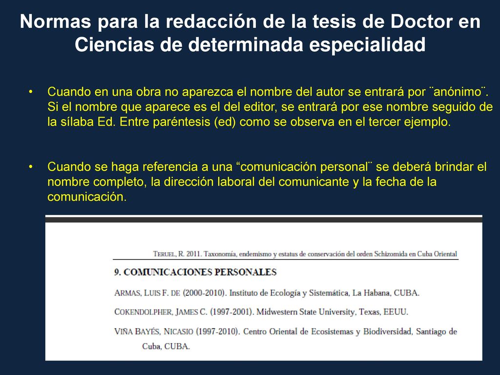Normas para la redacción de la tesis de Doctor en Ciencias de determinada especialidad