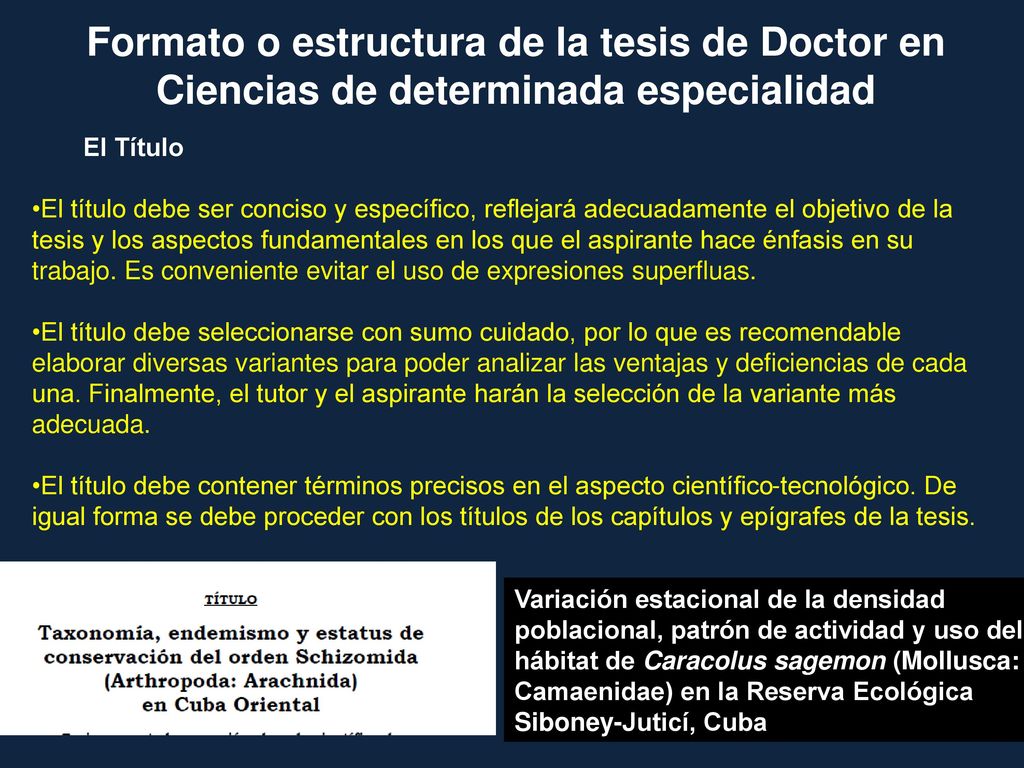 Formato o estructura de la tesis de Doctor en Ciencias de determinada especialidad