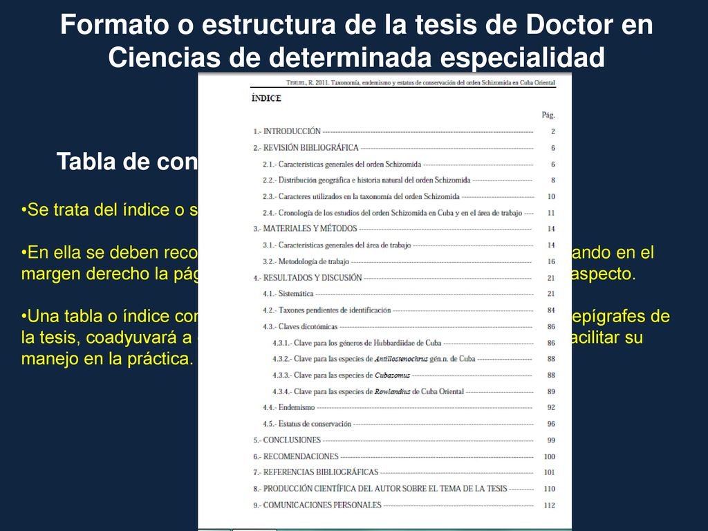 Formato o estructura de la tesis de Doctor en Ciencias de determinada especialidad