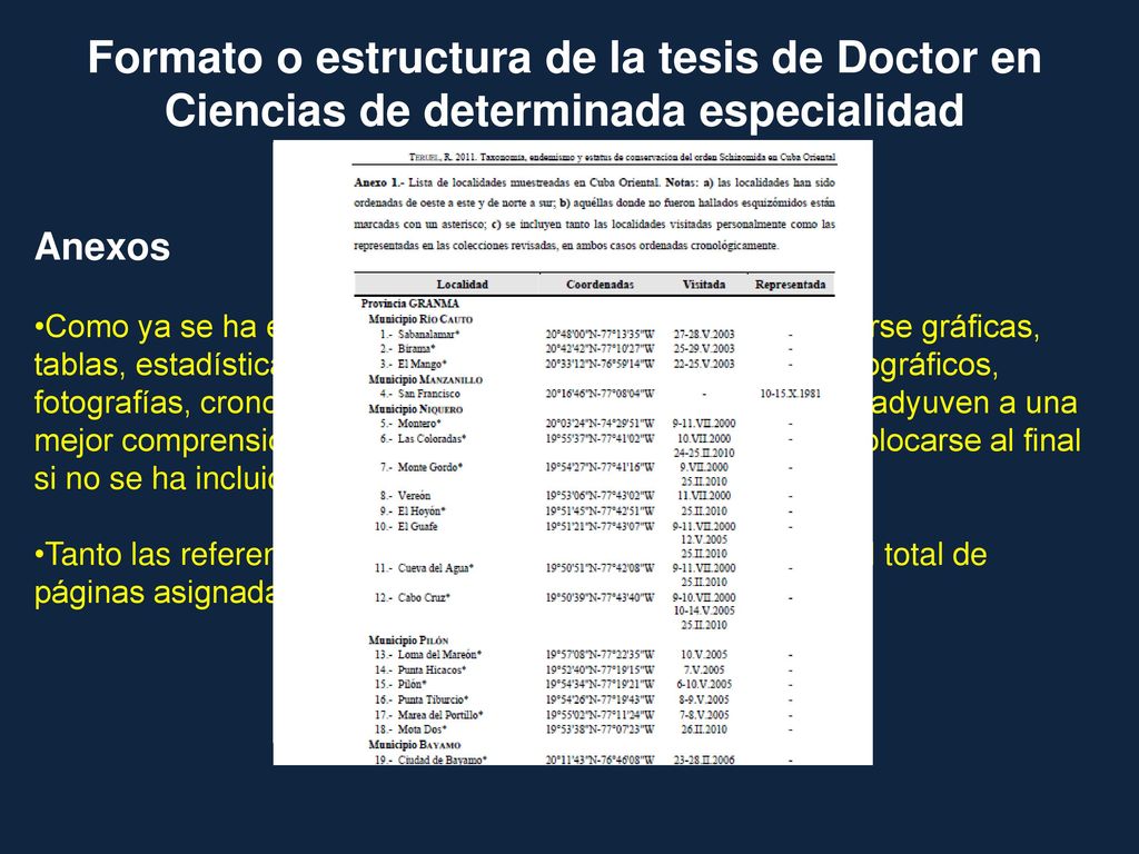 Formato o estructura de la tesis de Doctor en Ciencias de determinada especialidad