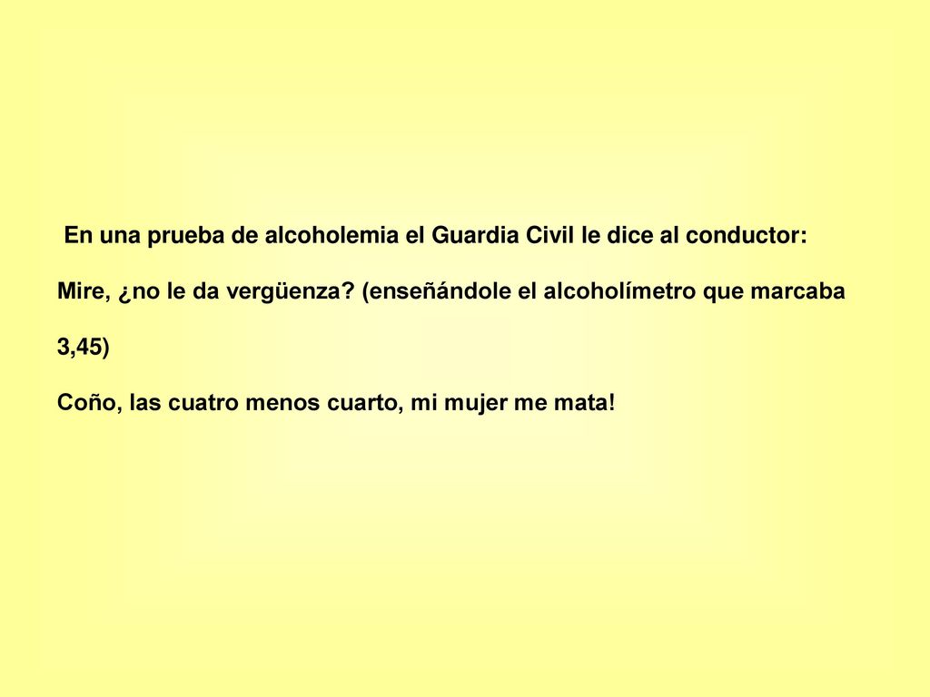 En una prueba de alcoholemia el Guardia Civil le dice al conductor: