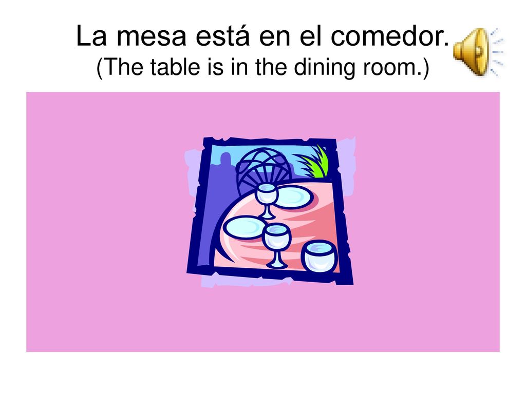 La mesa está en el comedor. (The table is in the dining room.)