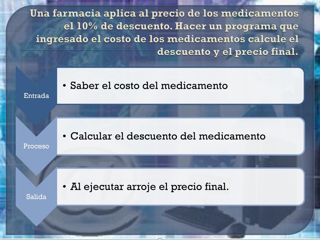 Saber el costo del medicamento Calcular el descuento del medicamento
