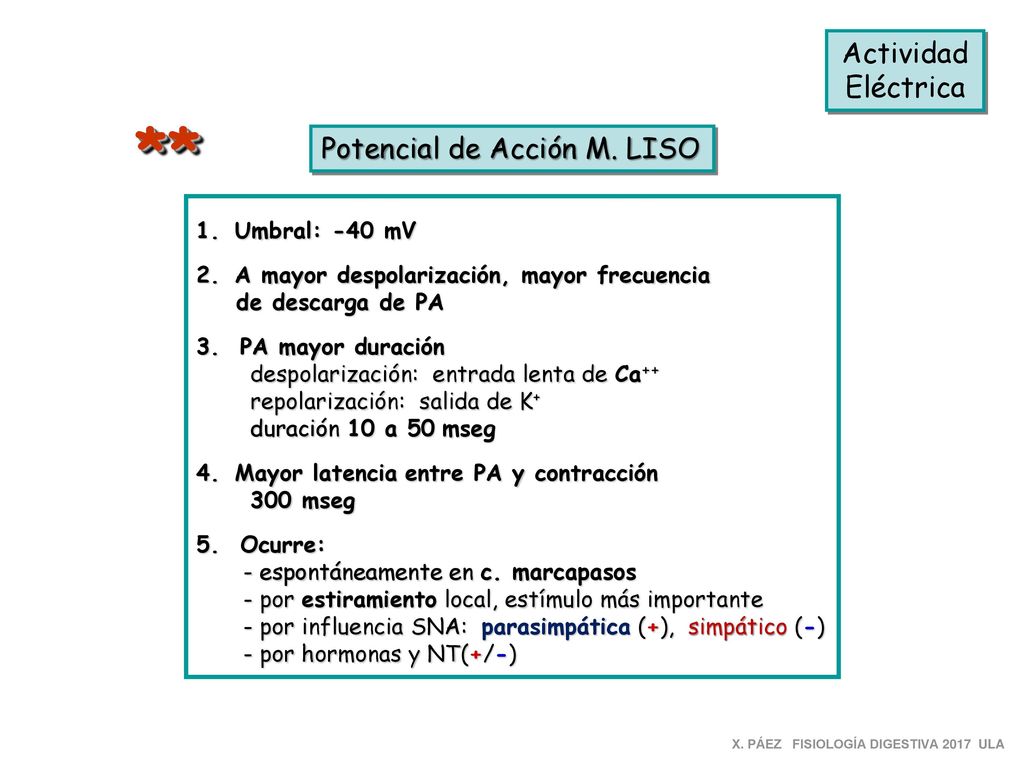** Actividad Eléctrica Potencial de Acción M. LISO Umbral: -40 mV
