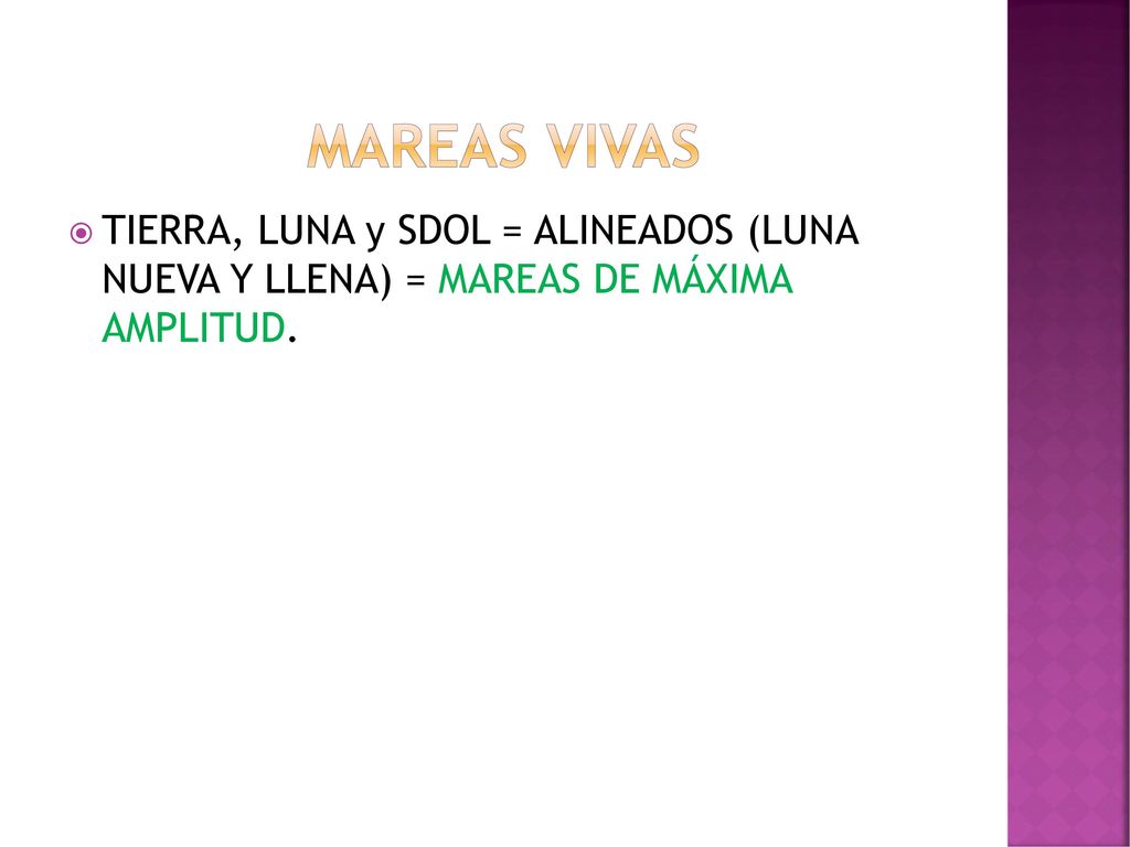 MAREAS VIVAS TIERRA, LUNA y SDOL = ALINEADOS (LUNA NUEVA Y LLENA) = MAREAS DE MÁXIMA AMPLITUD.
