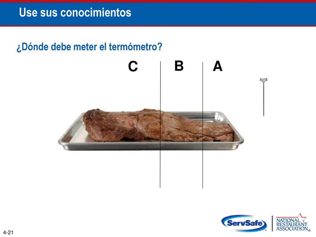 C B A Use sus conocimientos ¿Dónde debe meter el termómetro