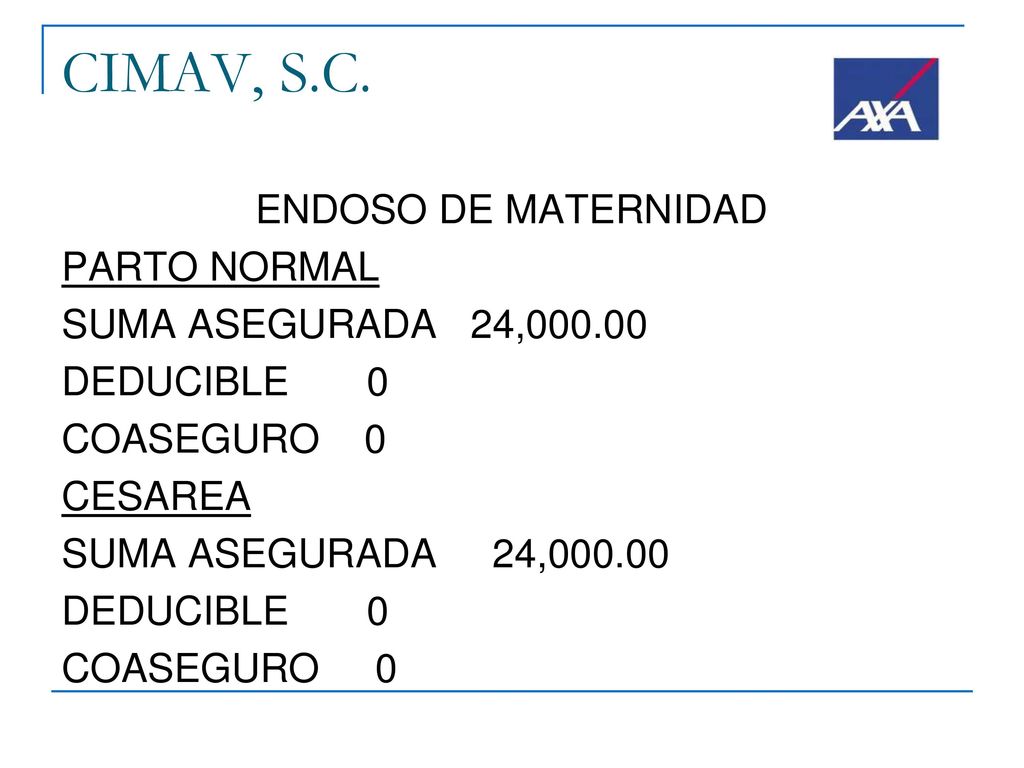 CIMAV, S.C. ENDOSO DE MATERNIDAD PARTO NORMAL SUMA ASEGURADA 24,000.00