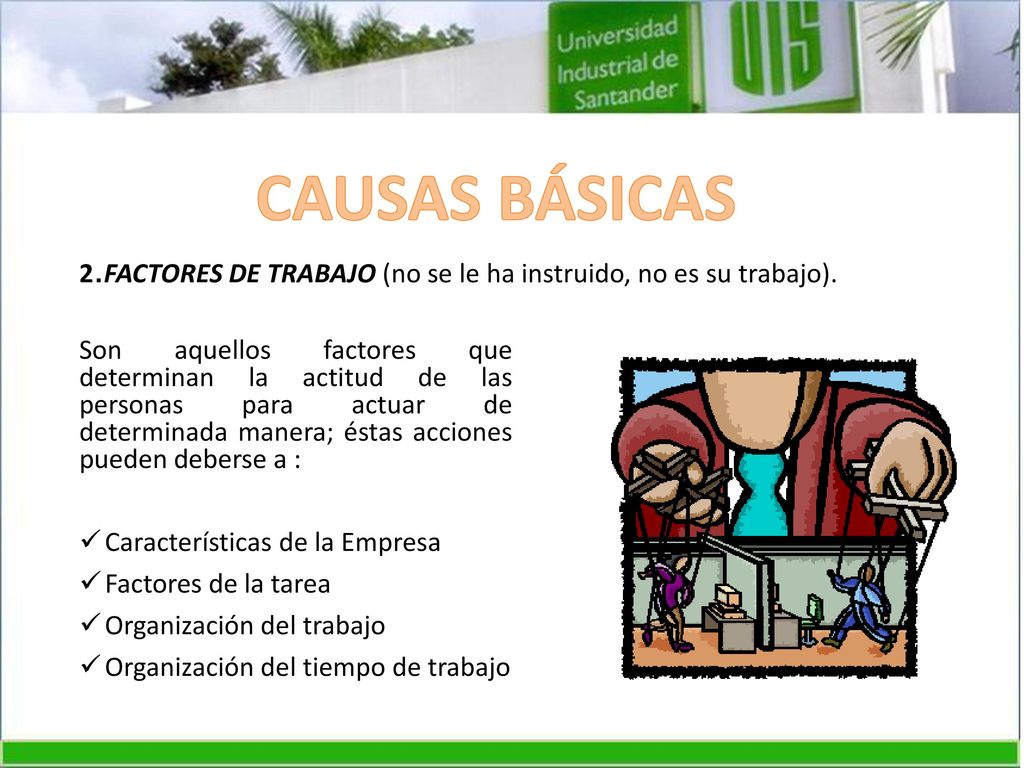 CAUSAS BÁSICAS 2.FACTORES DE TRABAJO (no se le ha instruido, no es su trabajo).