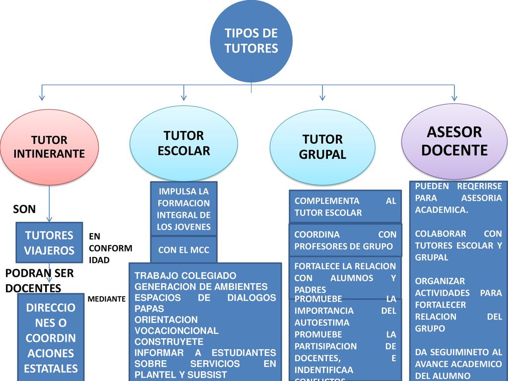 ASESOR DOCENTE TIPOS DE TUTORES TUTOR ESCOLAR TUTOR GRUPAL
