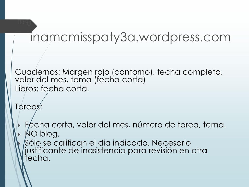 Fecha corta, valor del mes, número de tarea, tema. NO blog.