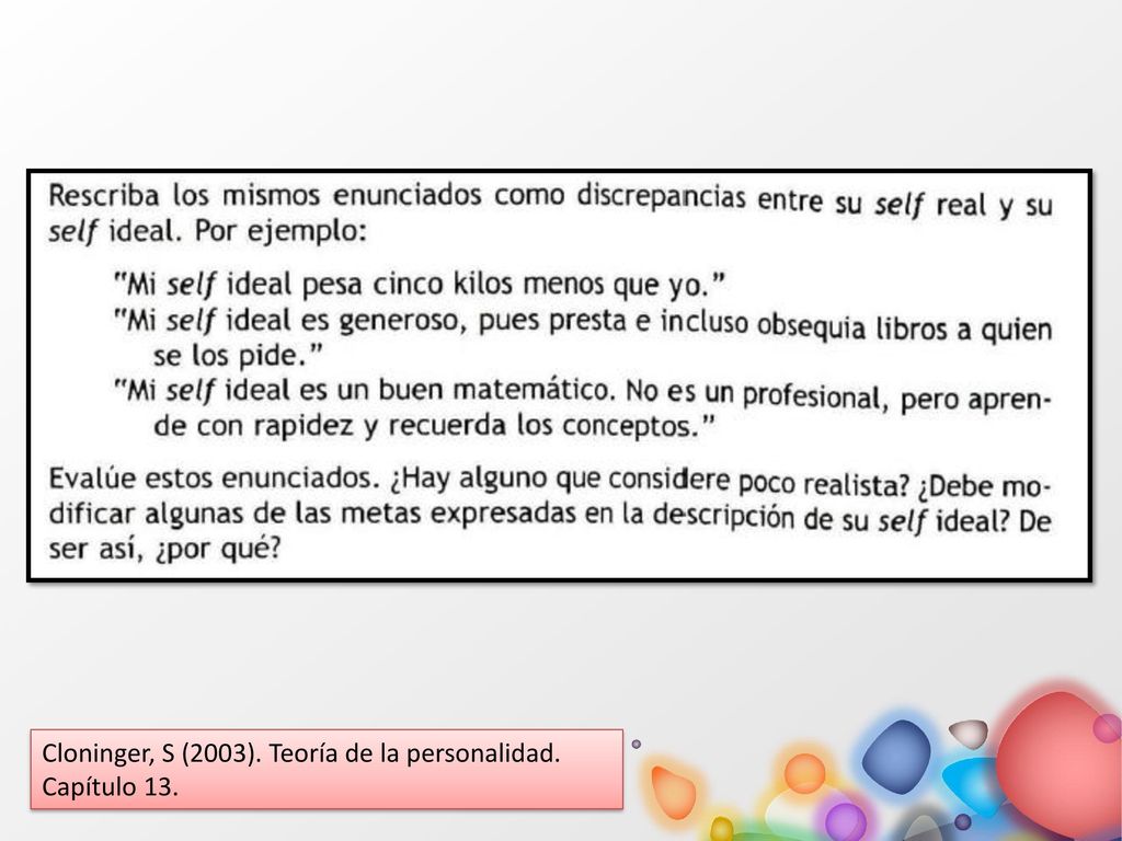 Cloninger, S (2003). Teoría de la personalidad. Capítulo 13.