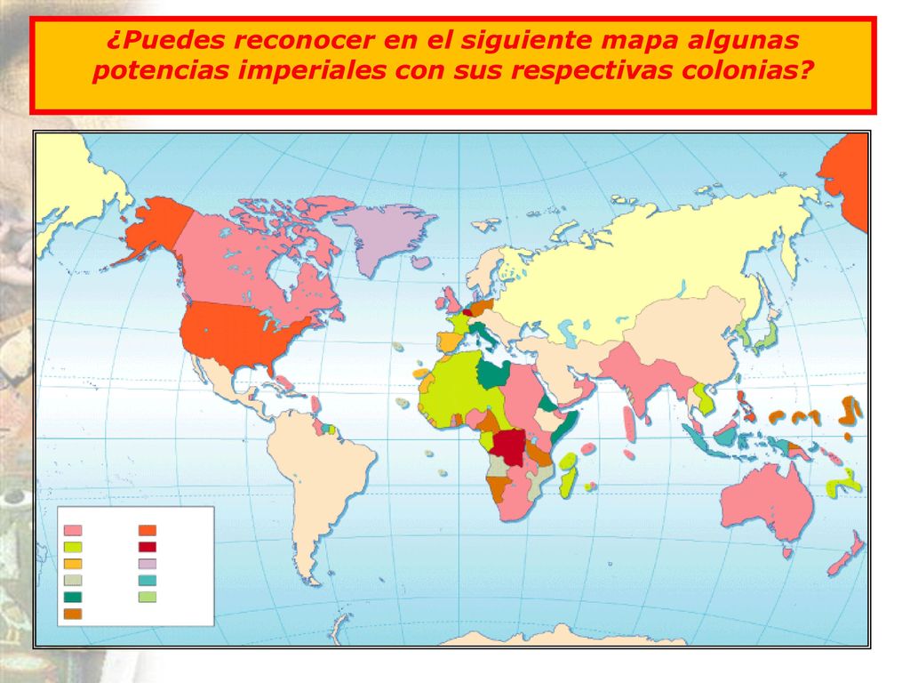 ¿Puedes reconocer en el siguiente mapa algunas potencias imperiales con sus respectivas colonias