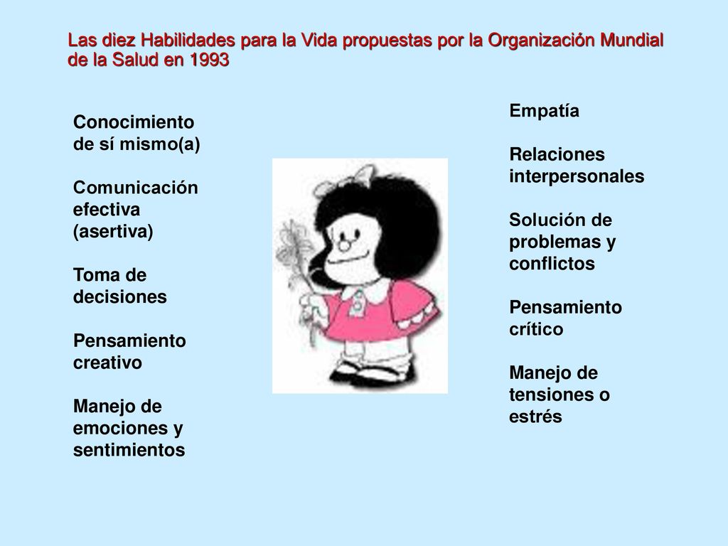 Las diez Habilidades para la Vida propuestas por la Organización Mundial de la Salud en 1993