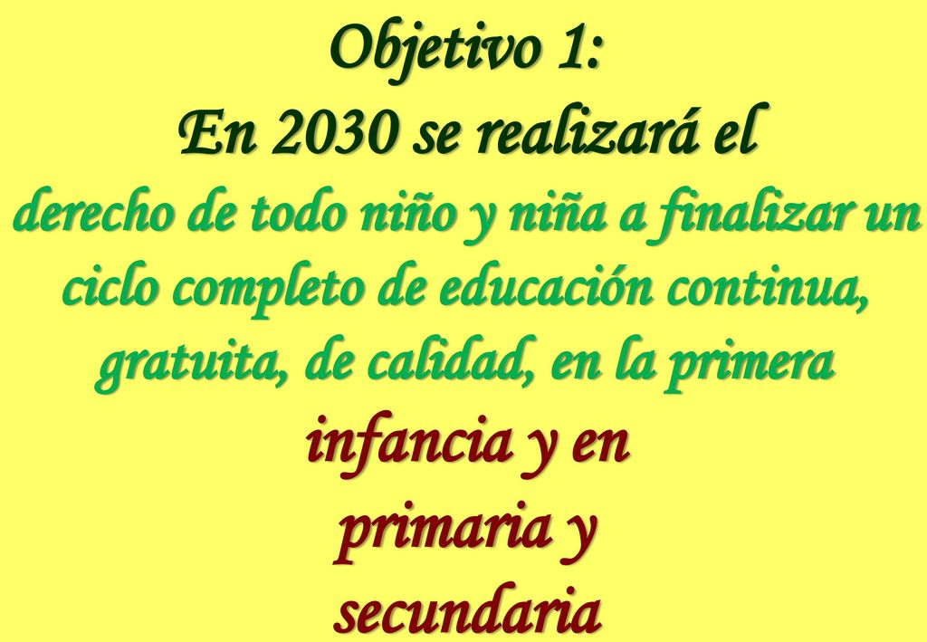 Objetivo 1: En 2030 se realizará el infancia y en primaria y