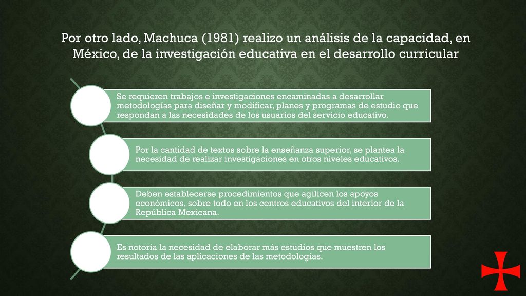 Por otro lado, Machuca (1981) realizo un análisis de la capacidad, en México, de la investigación educativa en el desarrollo curricular