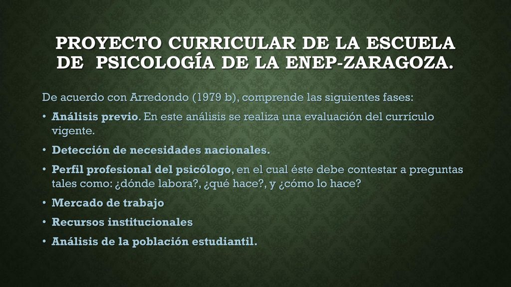 Proyecto curricular de la Escuela de Psicología de la ENEP-Zaragoza.
