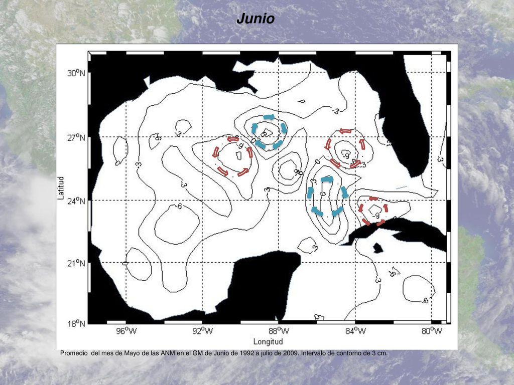 Junio Promedio del mes de Mayo de las ANM en el GM de Junio de 1992 a julio de Intervalo de contorno de 3 cm.