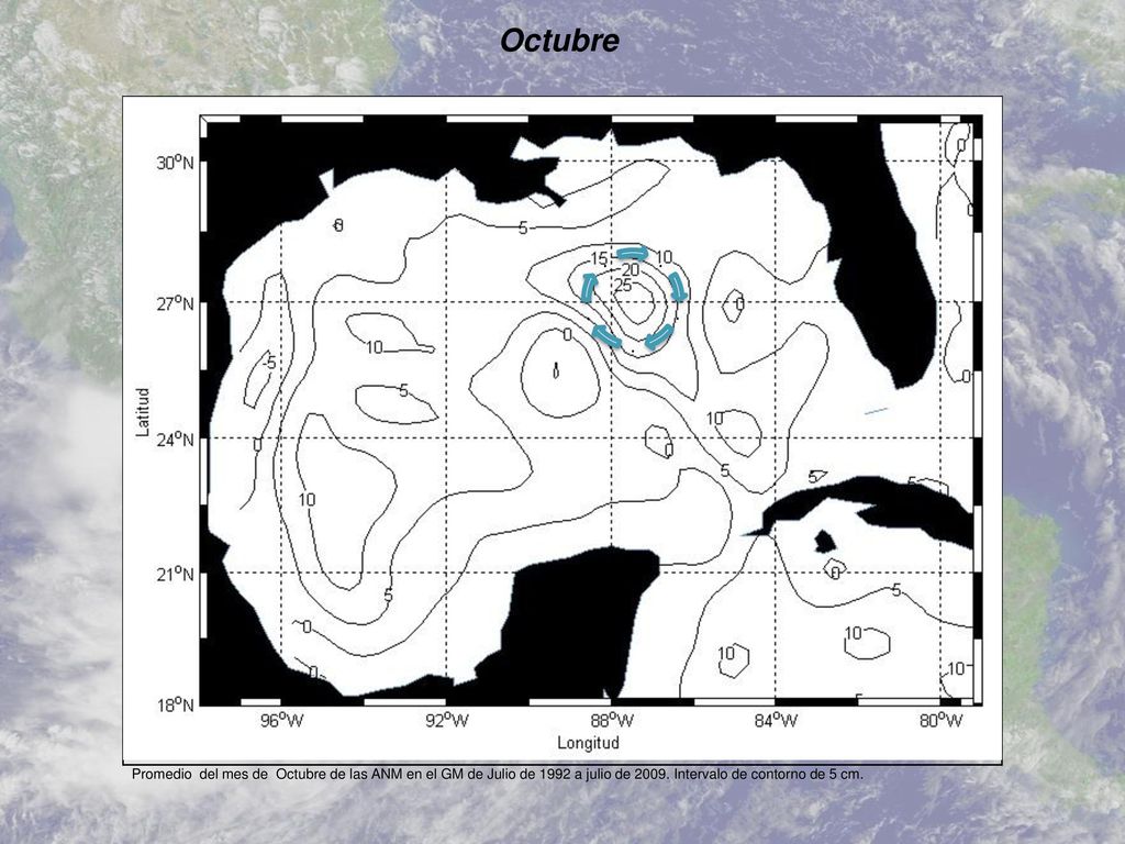 Octubre Promedio del mes de Octubre de las ANM en el GM de Julio de 1992 a julio de Intervalo de contorno de 5 cm.