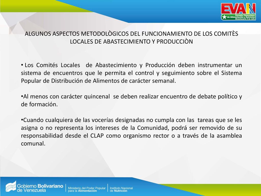 ALGUNOS ASPECTOS METODOLÒGICOS DEL FUNCIONAMIENTO DE LOS COMITÈS LOCALES DE ABASTECIMIENTO Y PRODUCCIÒN
