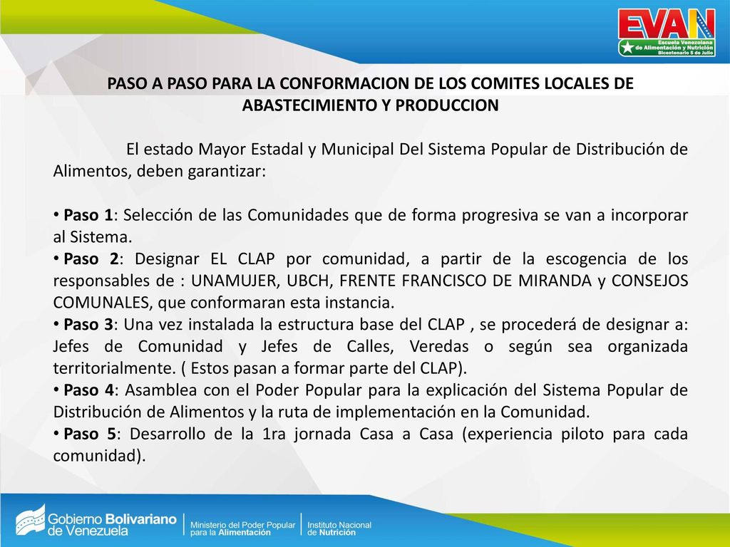 PASO A PASO PARA LA CONFORMACION DE LOS COMITES LOCALES DE ABASTECIMIENTO Y PRODUCCION