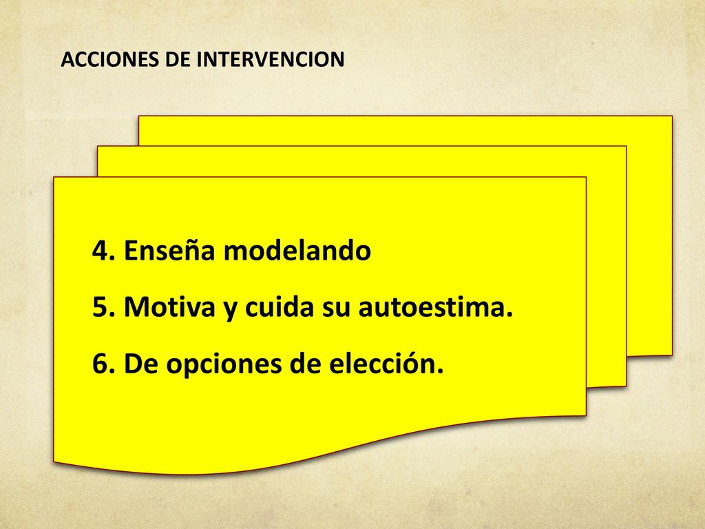 5. Motiva y cuida su autoestima. 6. De opciones de elección.
