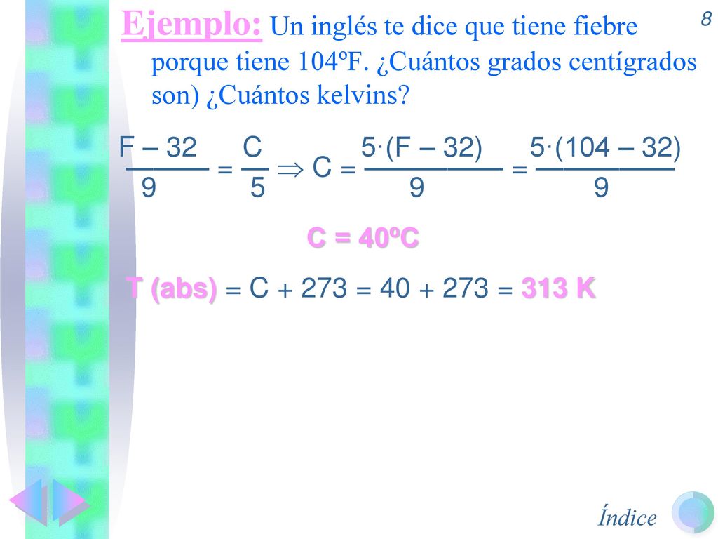 Ejemplo: Un inglés te dice que tiene fiebre porque tiene 104ºF