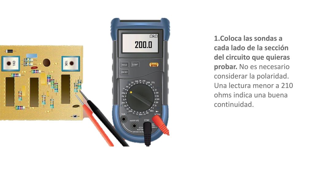 Coloca las sondas a cada lado de la sección del circuito que quieras probar.