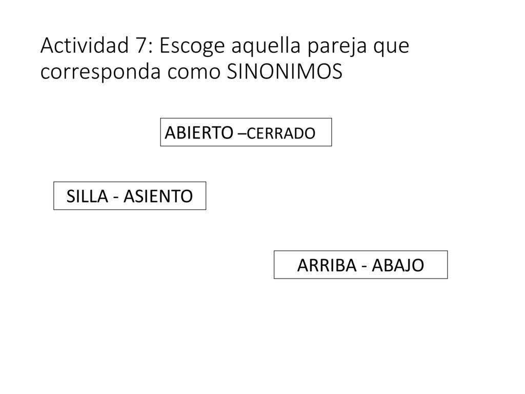 Actividad 7: Escoge aquella pareja que corresponda como SINONIMOS