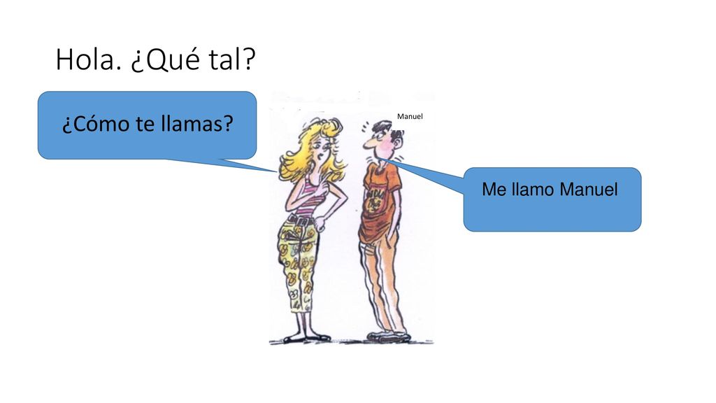 Hola. ¿Qué tal ¿Cómo te llamas Manuel Me llamo Manuel