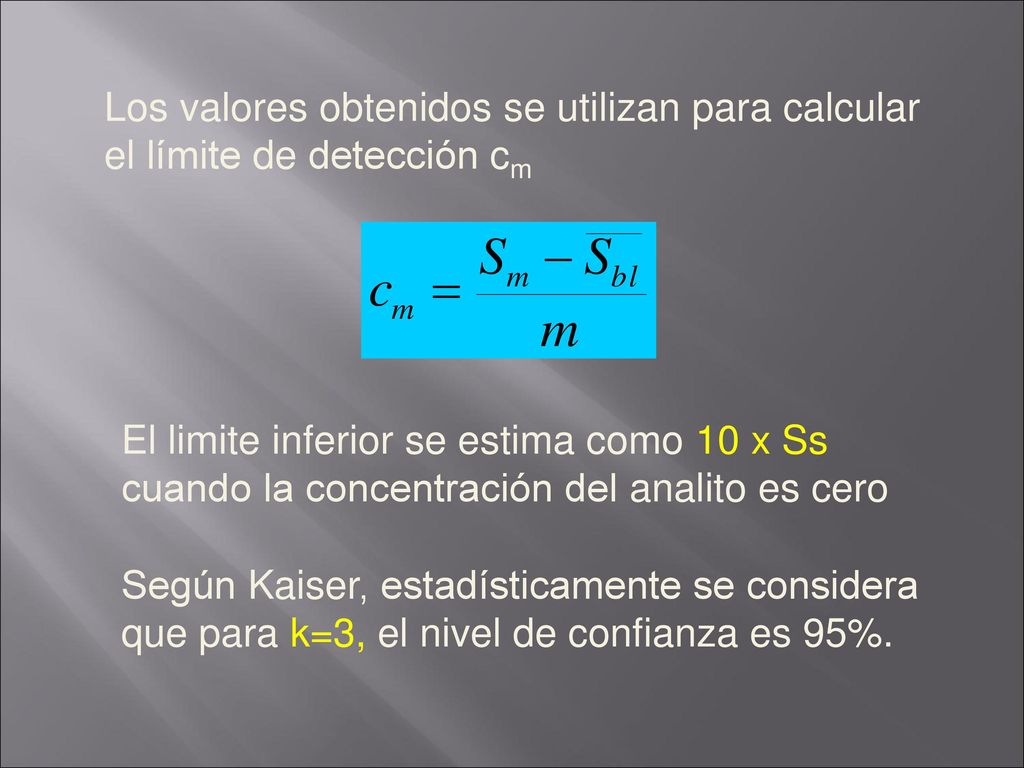 Los valores obtenidos se utilizan para calcular el límite de detección cm