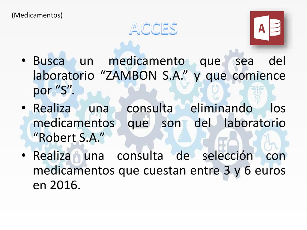 (Medicamentos) ACCES. Busca un medicamento que sea del laboratorio ZAMBON S.A. y que comience por S .
