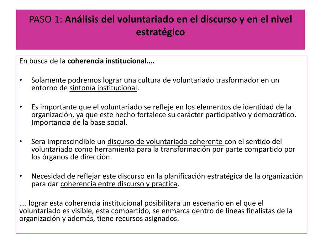 PASO 1: Análisis del voluntariado en el discurso y en el nivel estratégico