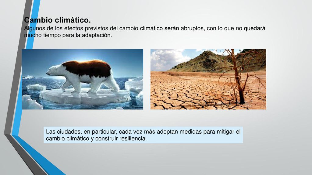 Cambio climático. Algunos de los efectos previstos del cambio climático serán abruptos, con lo que no quedará mucho tiempo para la adaptación.