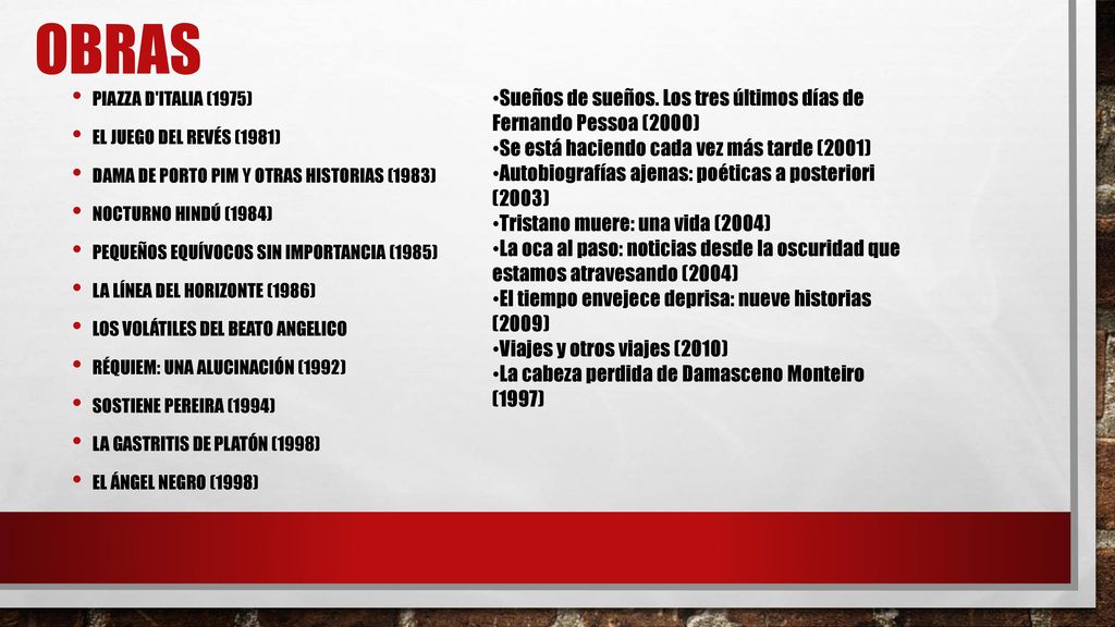 obras Sueños de sueños. Los tres últimos días de Fernando Pessoa (2000) Se está haciendo cada vez más tarde (2001)