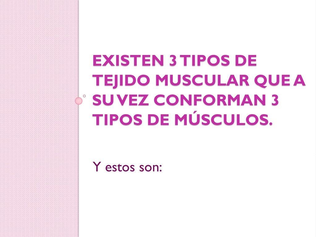 Existen 3 tipos de tejido muscular que a su vez conforman 3 tipos de músculos.