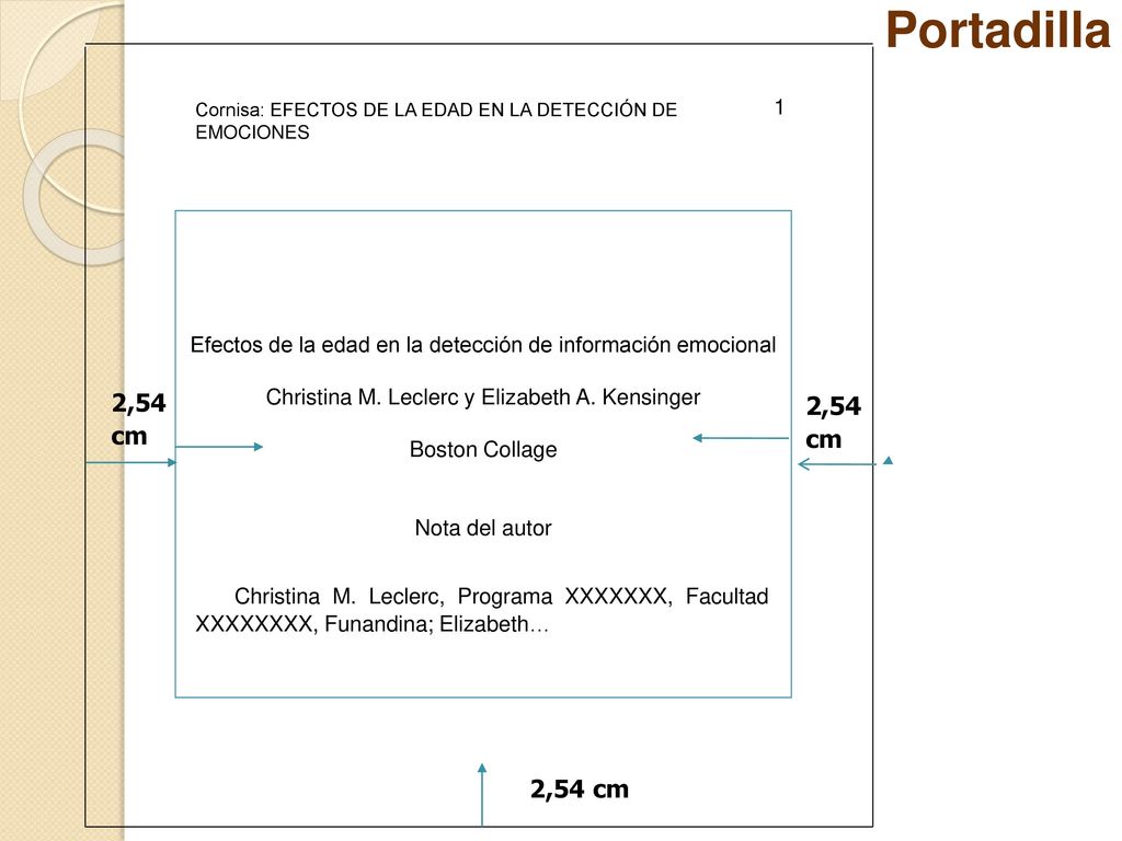 Portadilla 2,54 cm. Efectos de la edad en la detección de información emocional. Christina M. Leclerc y Elizabeth A. Kensinger.