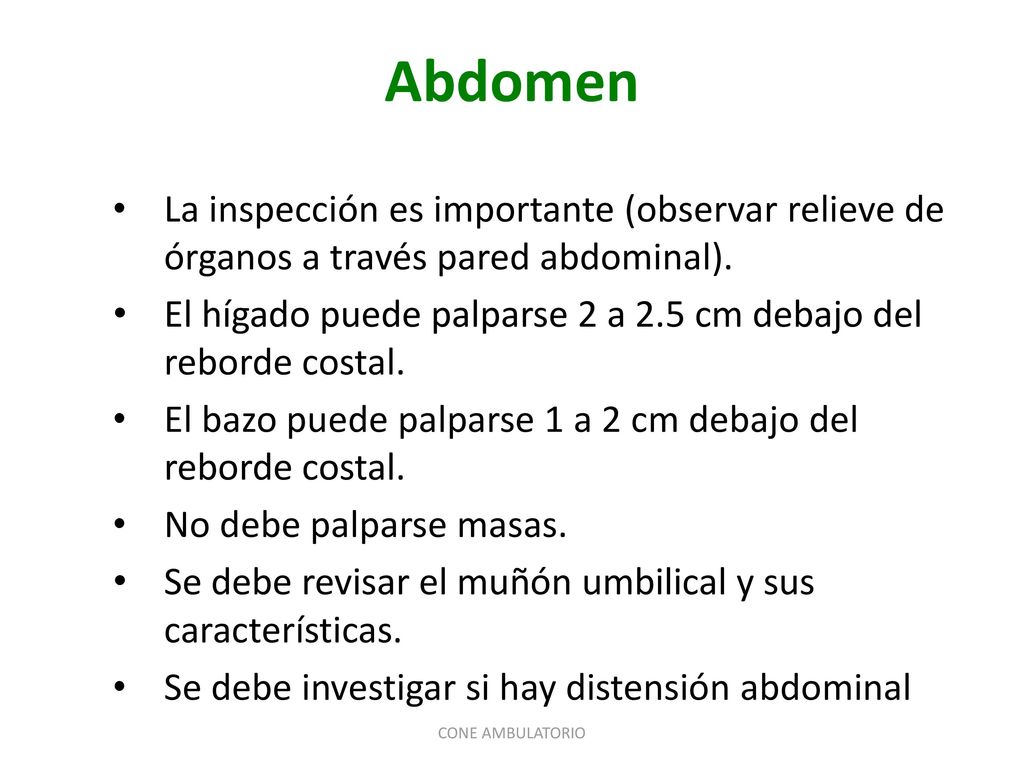 Abdomen La inspección es importante (observar relieve de órganos a través pared abdominal).