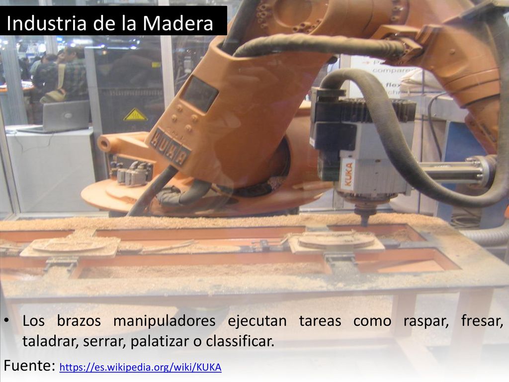 Industria de la Madera Los brazos manipuladores ejecutan tareas como raspar, fresar, taladrar, serrar, palatizar o classificar.