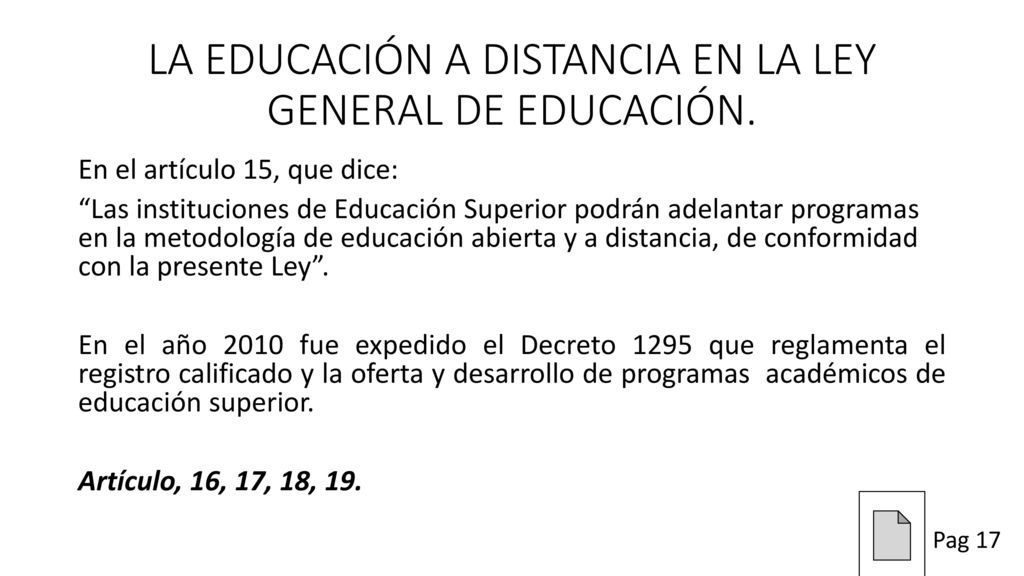 LA EDUCACIÓN A DISTANCIA EN LA LEY GENERAL DE EDUCACIÓN.