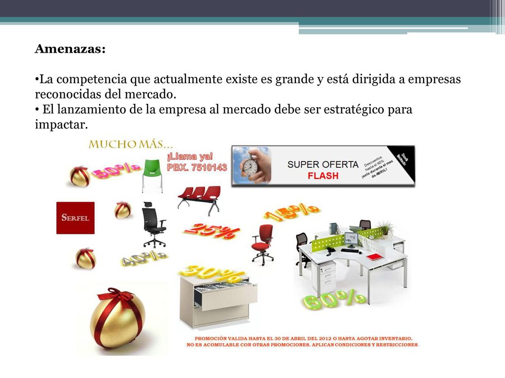 Amenazas: La competencia que actualmente existe es grande y está dirigida a empresas reconocidas del mercado.