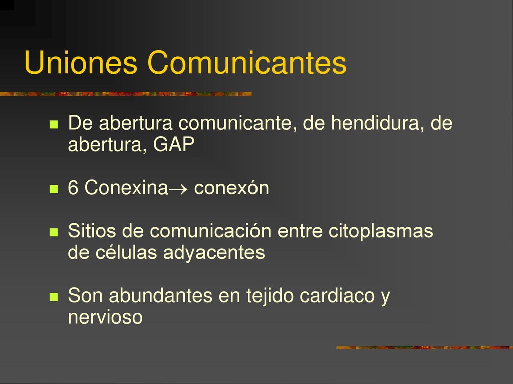 Uniones Comunicantes De abertura comunicante, de hendidura, de abertura, GAP. 6 Conexina conexón.