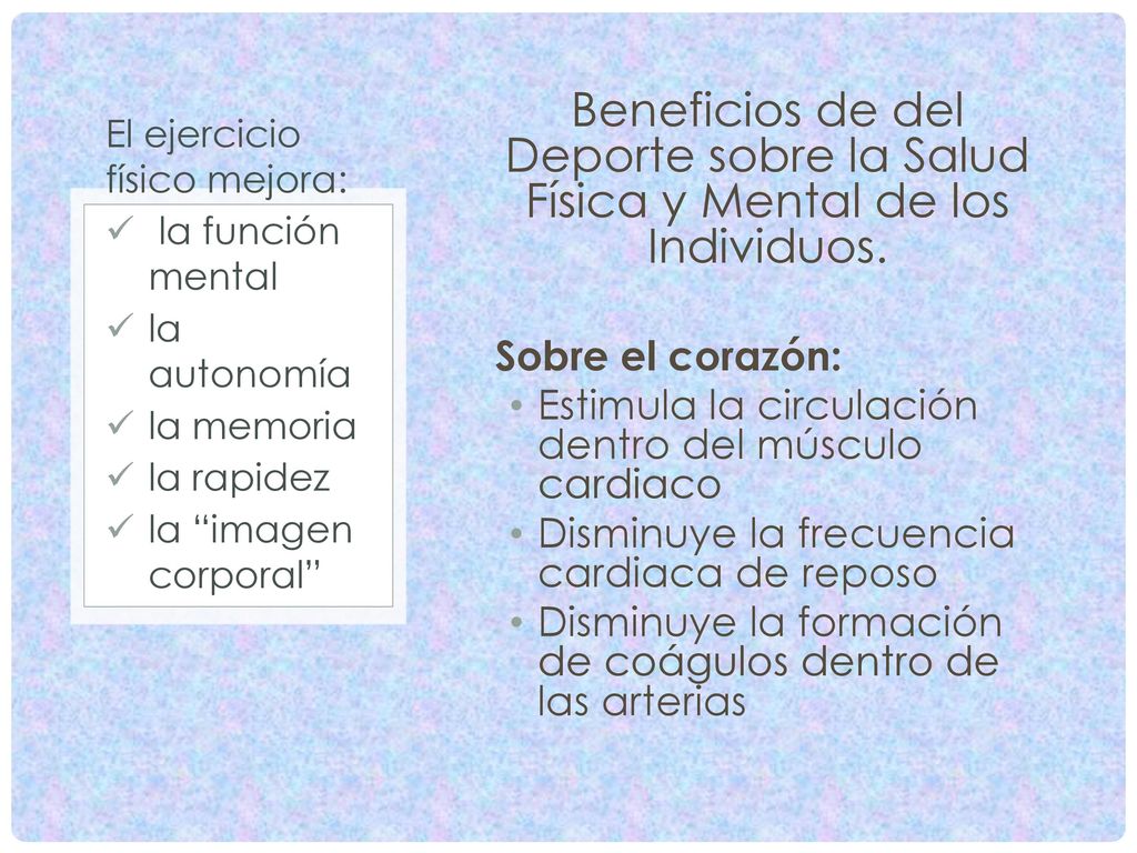 Beneficios de del Deporte sobre la Salud Física y Mental de los Individuos.