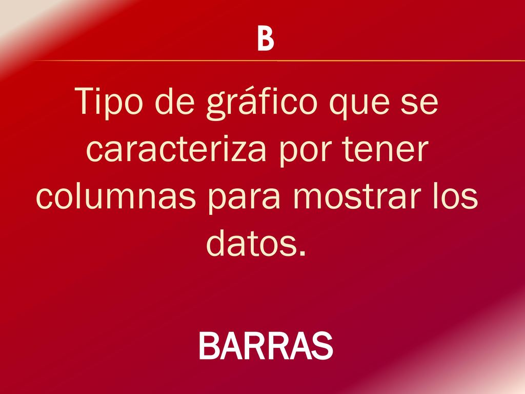 B Tipo de gráfico que se caracteriza por tener columnas para mostrar los datos. BARRAS