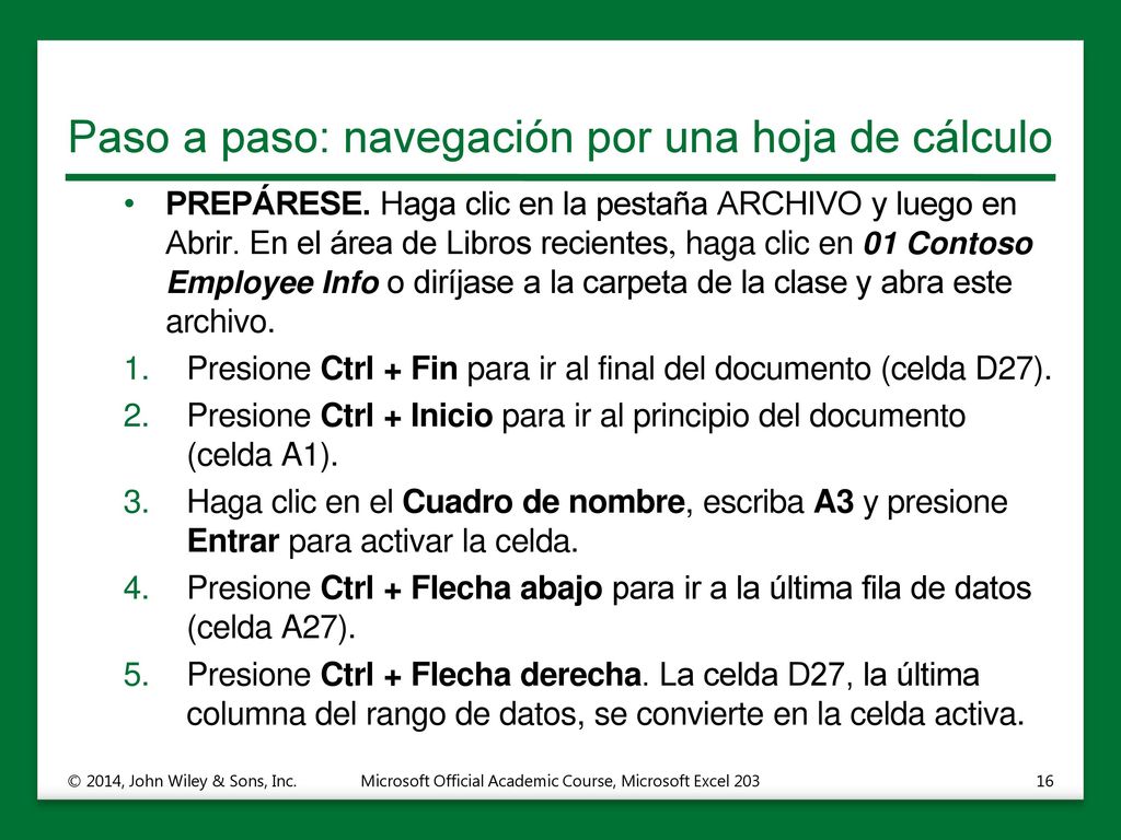 Paso a paso: navegación por una hoja de cálculo