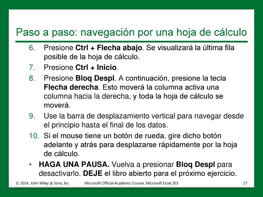 Paso a paso: navegación por una hoja de cálculo