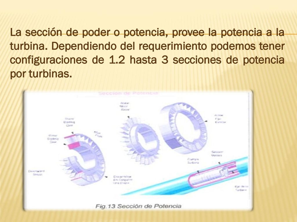 La sección de poder o potencia, provee la potencia a la turbina